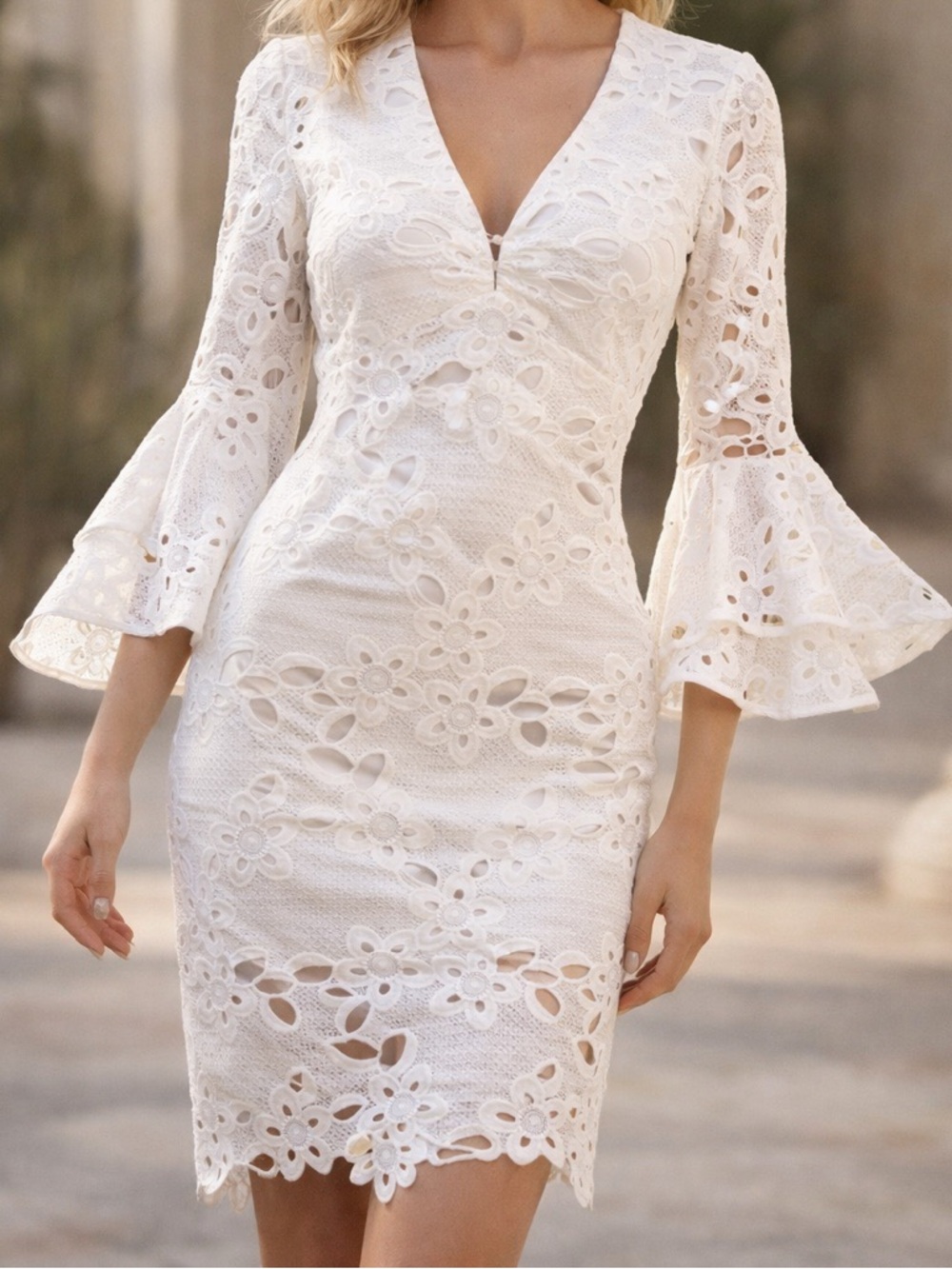 Bardot White Floral Lace Midi Dress